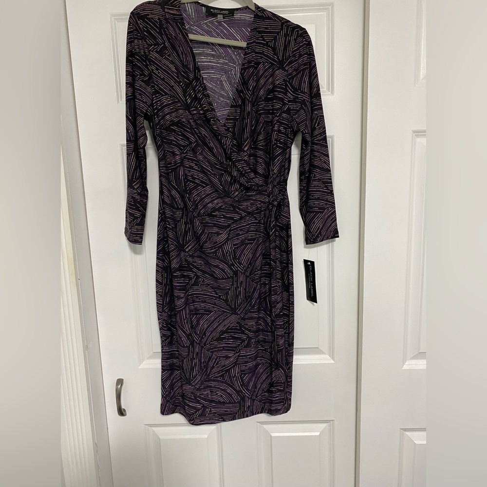 Black Label by Evan-Picone 3/4 Sleeve Printed Wrap Dress